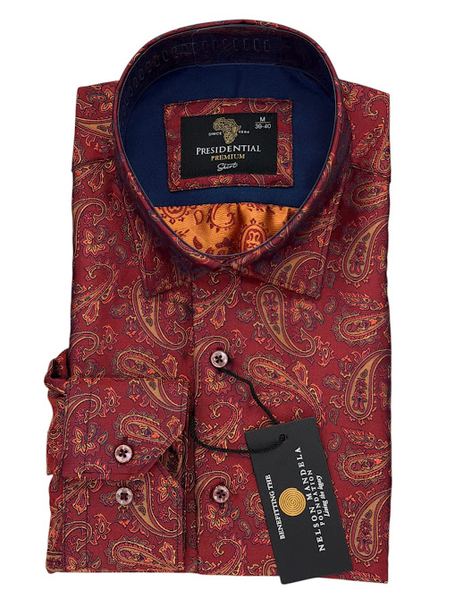 Presidential Premium Crimson Red & Gold Paisley Pattern Jacquard Shirt